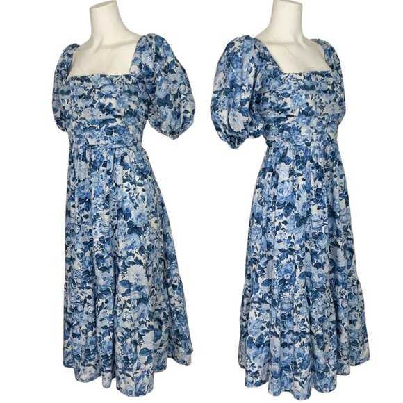 Abercrombie & Fitch A&F Emerson Poplin Puff Sleeve Midi Dress XLP Petite Blue - Picture 7 of 15